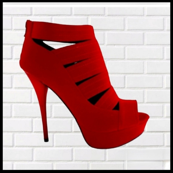 QUPID Womens Stiletto Red Suede Strappy Shoes Peep Toe Platforms Sz 6 NIB - Picture 9 of 9